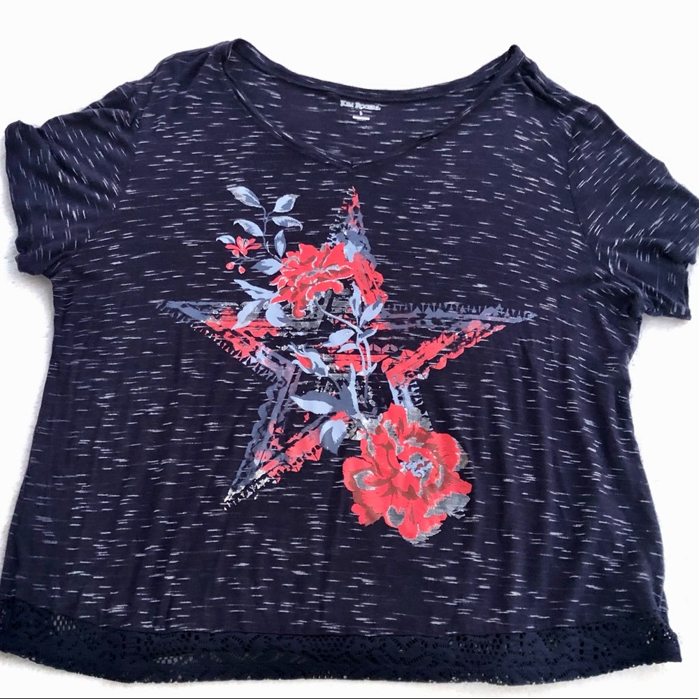 Kim Rogers Tee Shirt Heather Short Sleeve Casual Sz. Large Star Patriotic